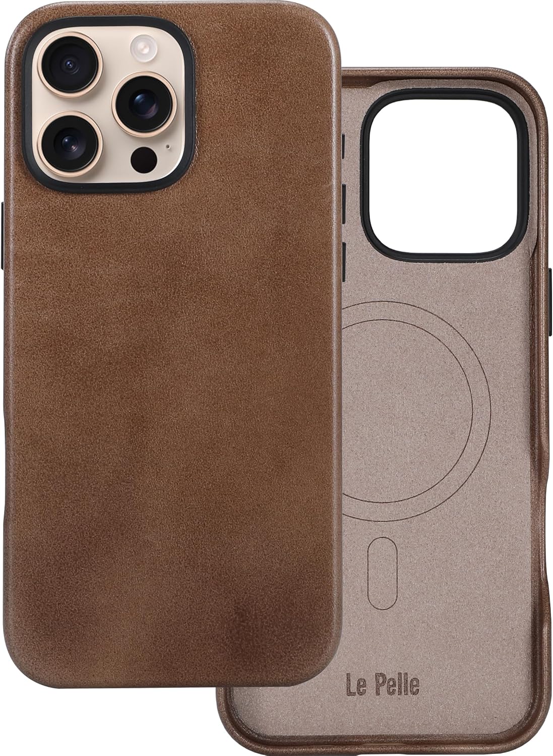 Handcrafted Premium Italian Leather Case for iPhone 16 Pro – Compatible with Magsafe – Two-Tone Effect with Unique Patina Over Time – Cocoa Brown