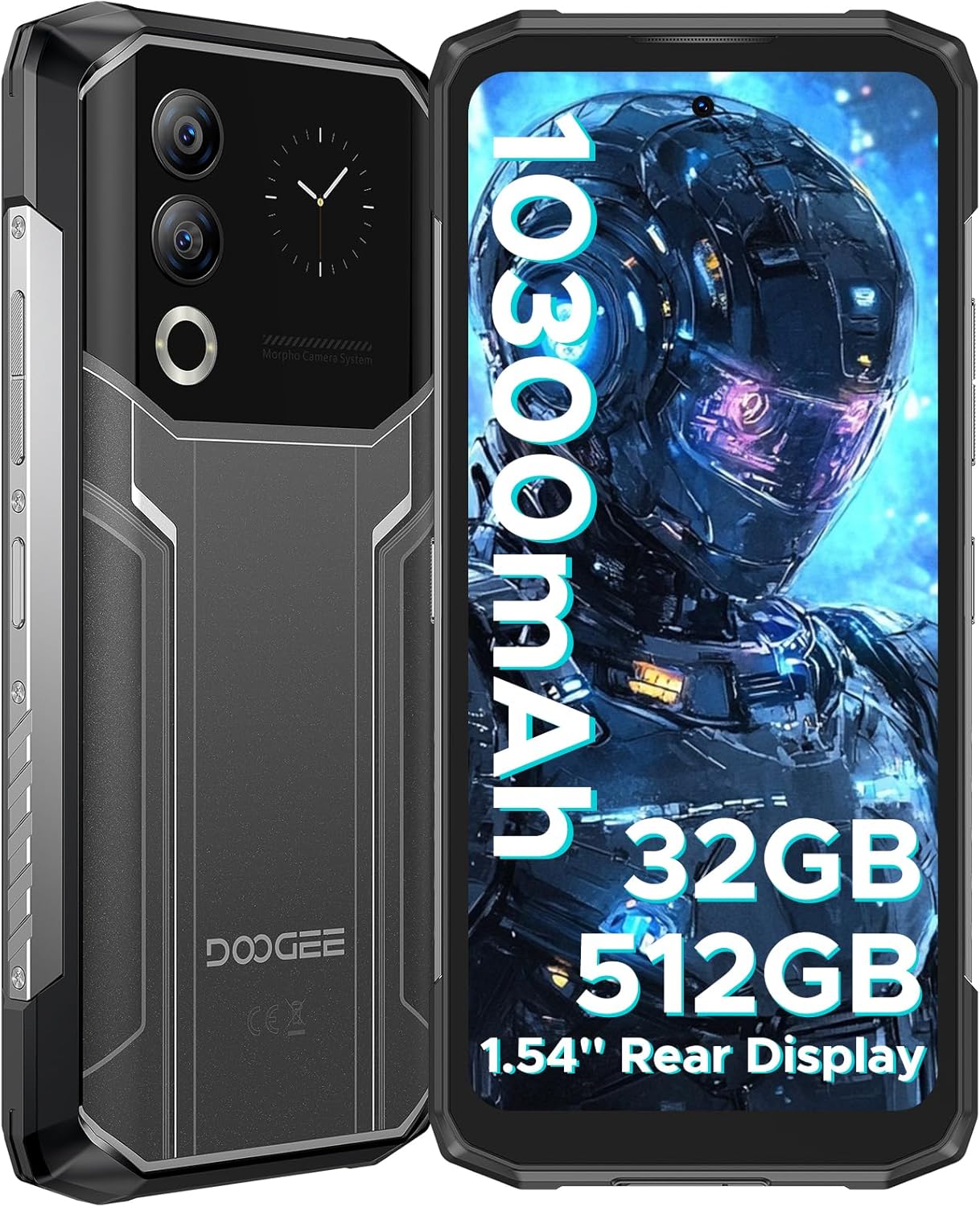 DOOGEE Blade 20 Ultra Rugged Phone Unlocked,32GB+512GB,10300mAh Large Battery Rugged Smartphone with 1.54″IPS Rear Display,6.6″HD+90Hz Android 14,50MP+8MP,IP68/IP69K Waterproof Phones,Face ID/NFC/OTG