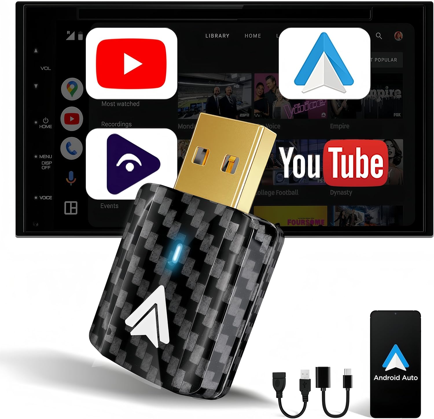 Mini Android Auto Wireless Adapter Support YouTube, for Car USB Small Dongle Plug & Play, for Car Models 2017 Above with Wired AndroidAuto, Only for Android Phones Version 11 Above