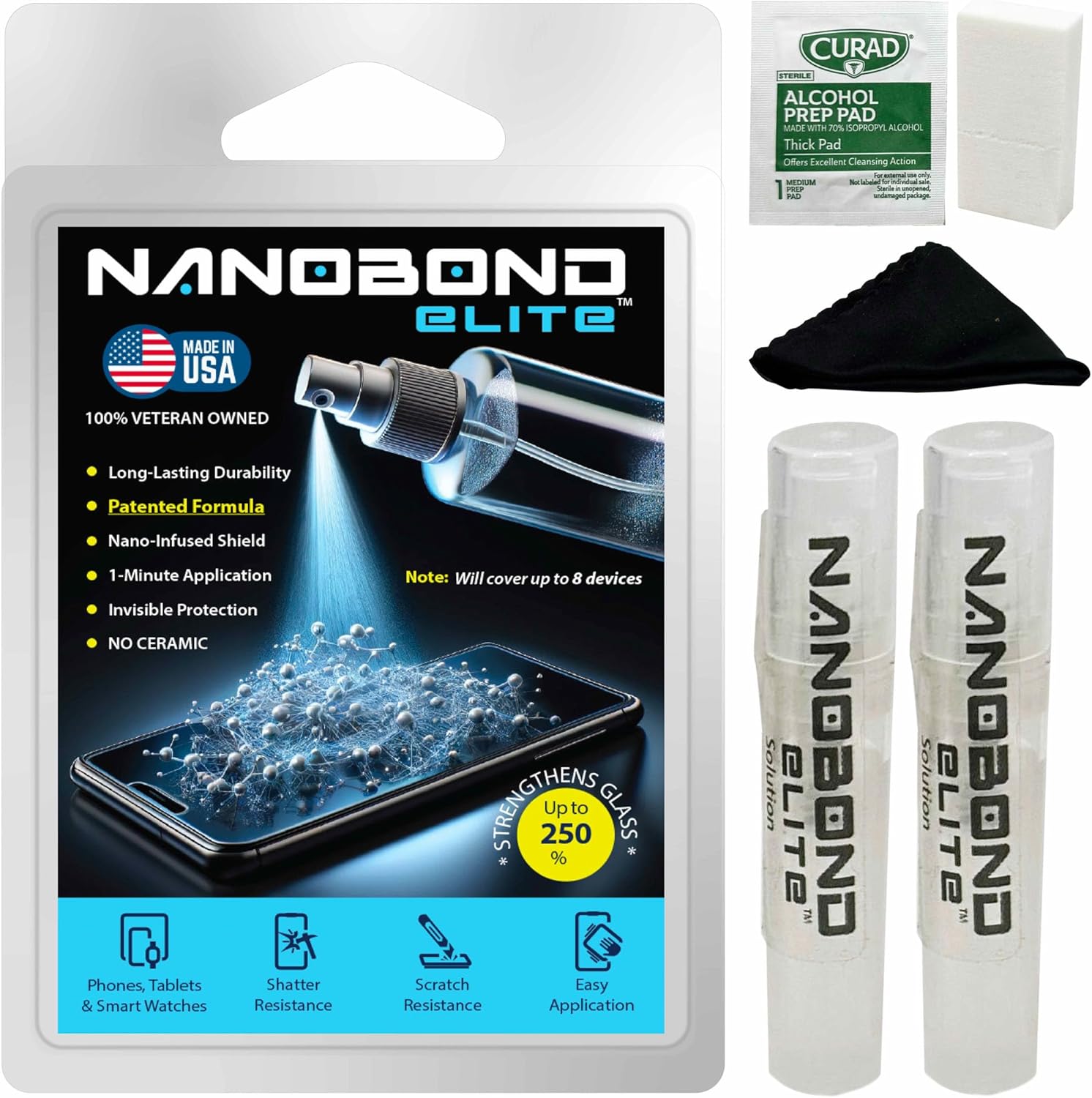 Liquid Screen Protector – Patented Nano-Infused Shield for Phones, Tablets, and Smartwatches – Invisible 1-Minute Application, Strengthens Glass by Up to 250% – No Ceramic (2 Bottles)