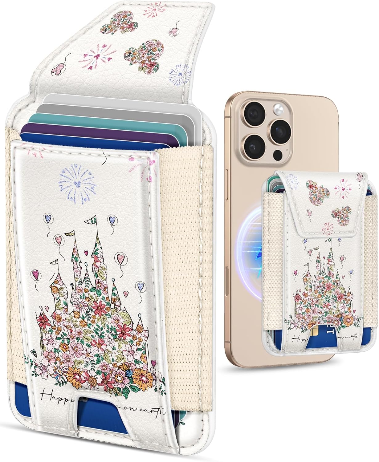 Shorogyt Compatible with Magsafe Wallet for Women – Phone Wallets for Magnetic Card Holder Mag Rfid Castle for iPhone 17/16/15/14/13/12 Series Cute with Elastic and Flap Cover, Fit 7 Cards