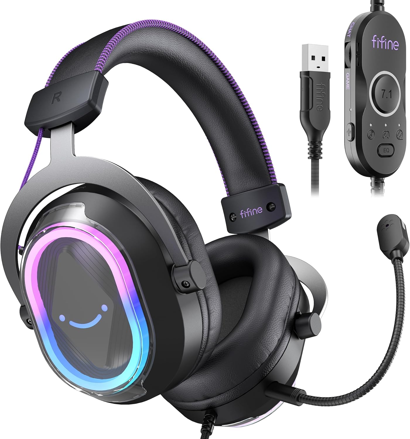 FIFINE Wired USB Gaming Headset: 7.1 Surround Sound – Vibrant Customizable RGB – Game/Chat Balance, Gamer Headphone with Noise Canceling Mic for PC, PS5/PS4, Laptop, Mac – AmpliGame H13BP