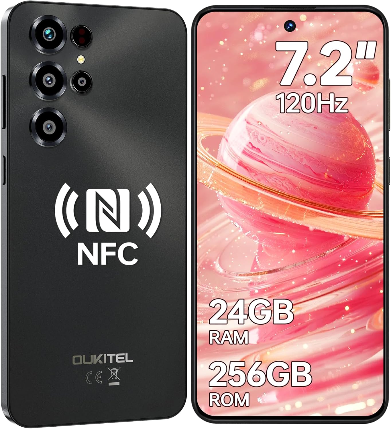 OUKITEL C68 Cell Phone Unlocked, 7.2” 120Hz Display, 24GB RAM+256GB ROM Smartphone, 6000mAh Battery Phones, 64MP+8MP Camera, Android 15 Mobile Phone, 4G Dual SIM/Fingerprint/Face ID/GPS/NFC/BT5.0