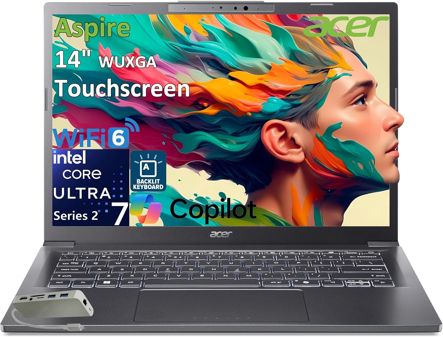 acer Aspire 14 Laptop Computer, Intel Core Ultra 7 258V, 32GB LPDDR5X, 1TB PCIe SSD, 14″ WUXGA IPS Touchscreen, Intel ARC 140, AI Copilot+ PC, WiFi 6E, Backlit Keyboard, Windows 11 Home, Type-C HUB