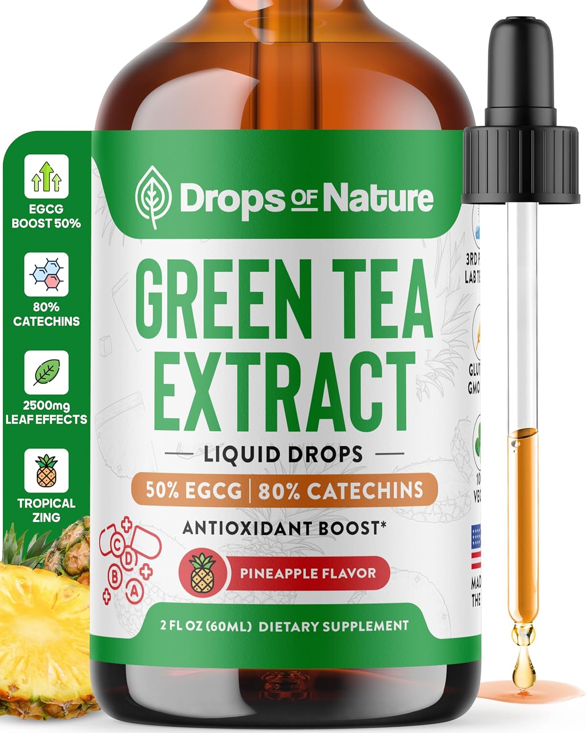 Green Tea 10:1 Extract 50% EGCG – Green Tea Liquid Drops – Vegan, 4X More Powerful Than Pills & Capsules – 2oz Antioxidant & Immune Supplement – Skin, Heart Support, Brain Health & Memory Boost
