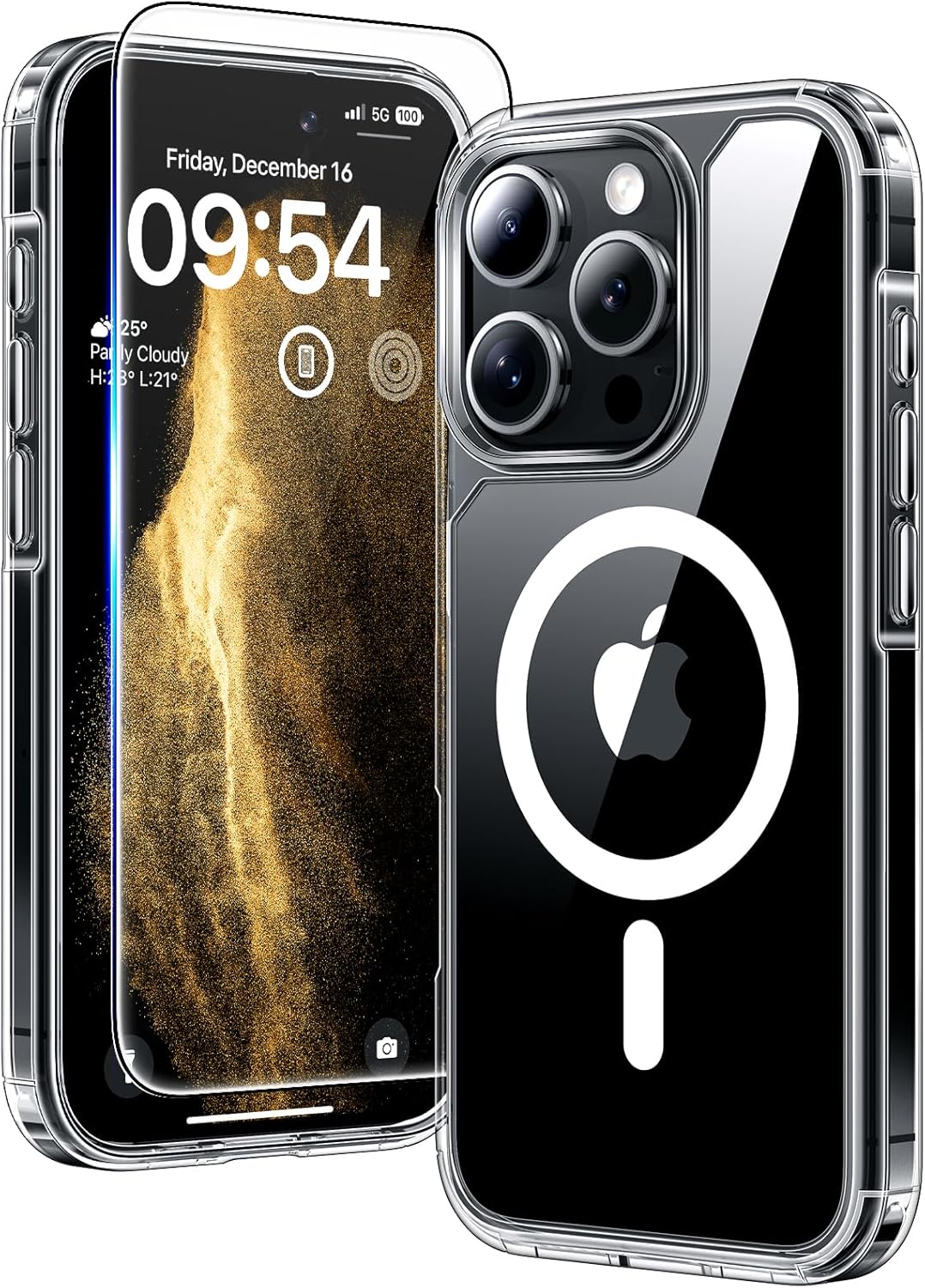 TAURI for iPhone 16 Pro Case, Compatible with MagSafe, with Screen Protectors, Not-Yellowing Military-Grade Protection, Shockproof Slim Magnetic Case for iPhone 16 Pro 6.3″, Clear