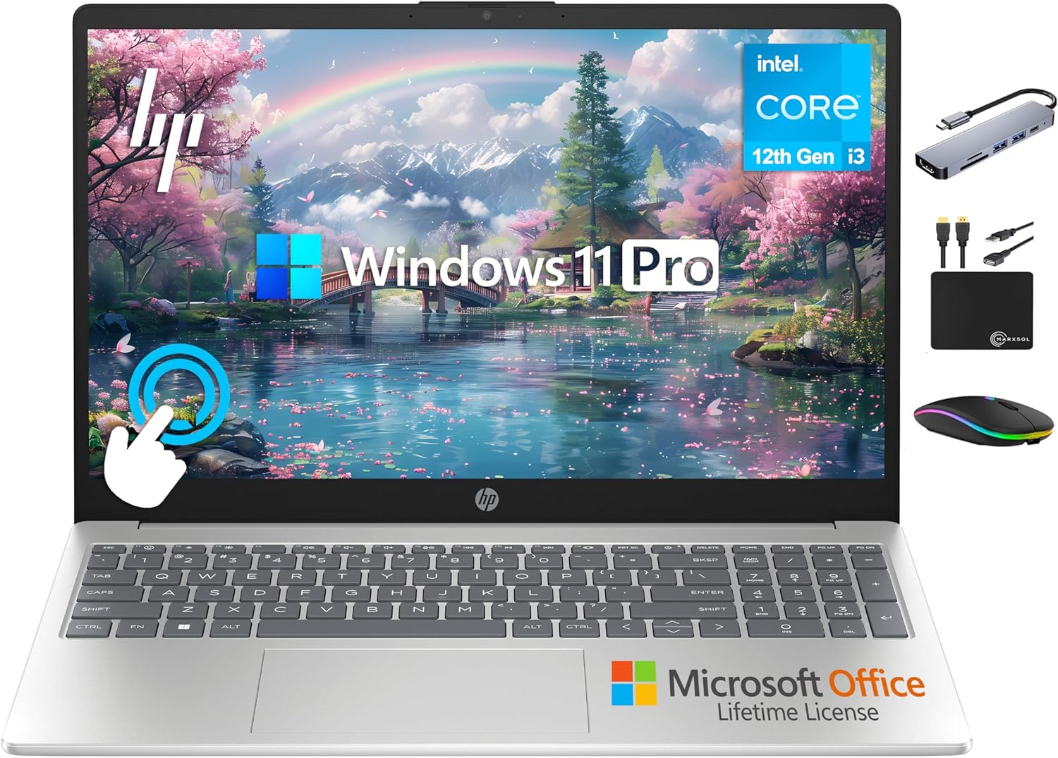 HP 2025 Business 15.6″ HD Touch Laptop, 6-Core Intel i3 Processor (Upto 4.4GHz), 16GB RAM, 1TB Storage (512GB SSD+500GB Ext), Long Battery, MarxsolAccessory, Lifetime Microsoft Office, Win 11 Pro