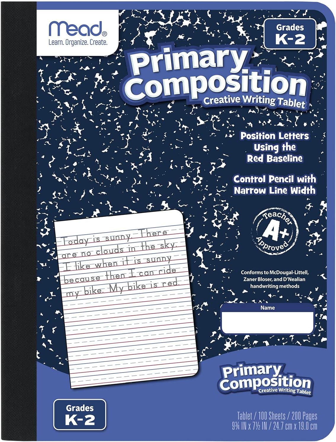 Mead Primary Composition Book, Primary Ruled Journal, Grades K-2, 7-1/2″ x 9-3/4″, 100 Sheets, Blue Marble (09902)