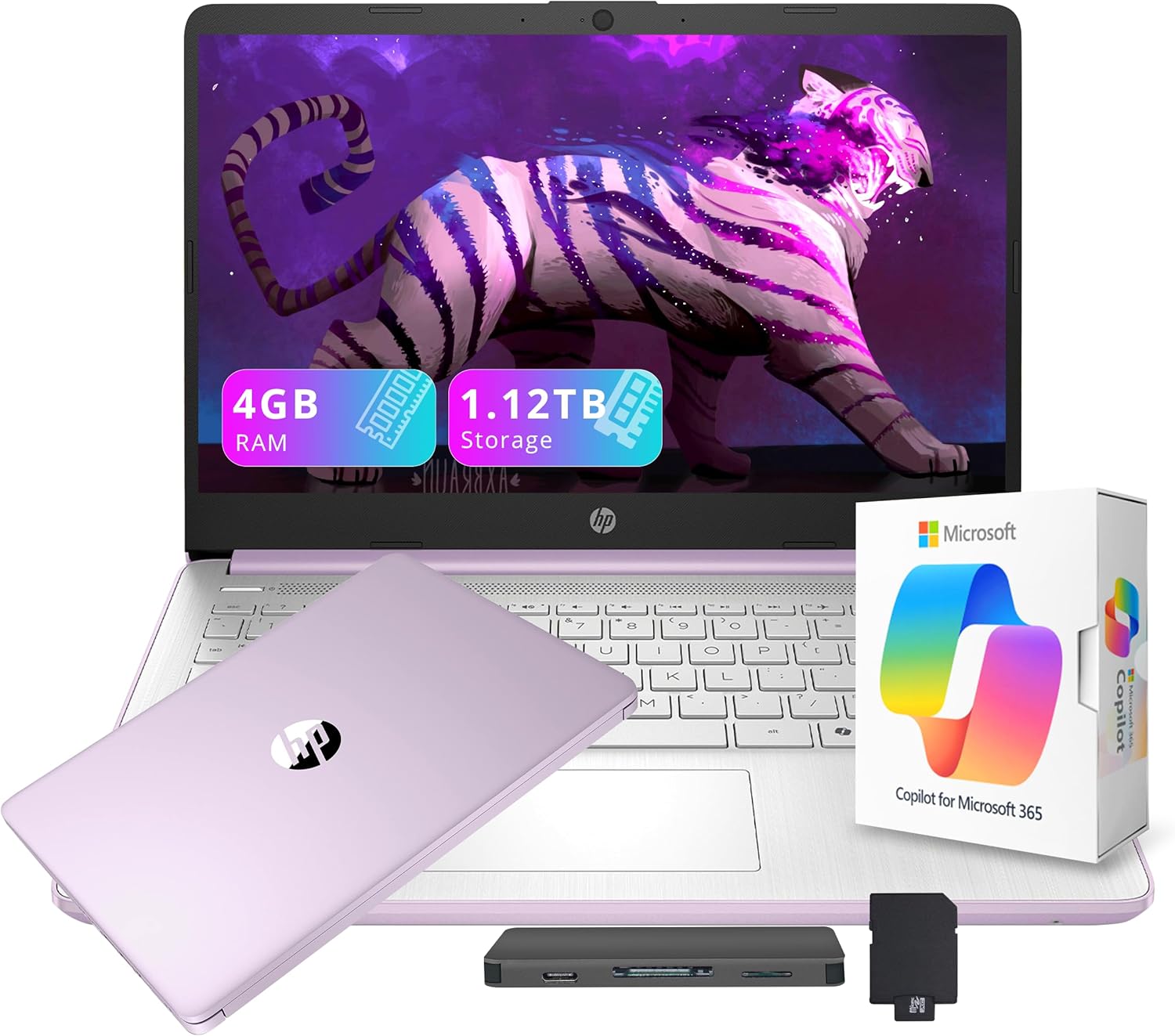 HP Flagship 14″ HD Student&Business Laptop with AI Copilot, 13th Gen Intel 4-Core, 4GB RAM, 1.12TB Storage (128GB UFS + 1TB Docking Station), 1 Year Office 365, Wi-Fi 6, Win 11 S, Lavender Purple