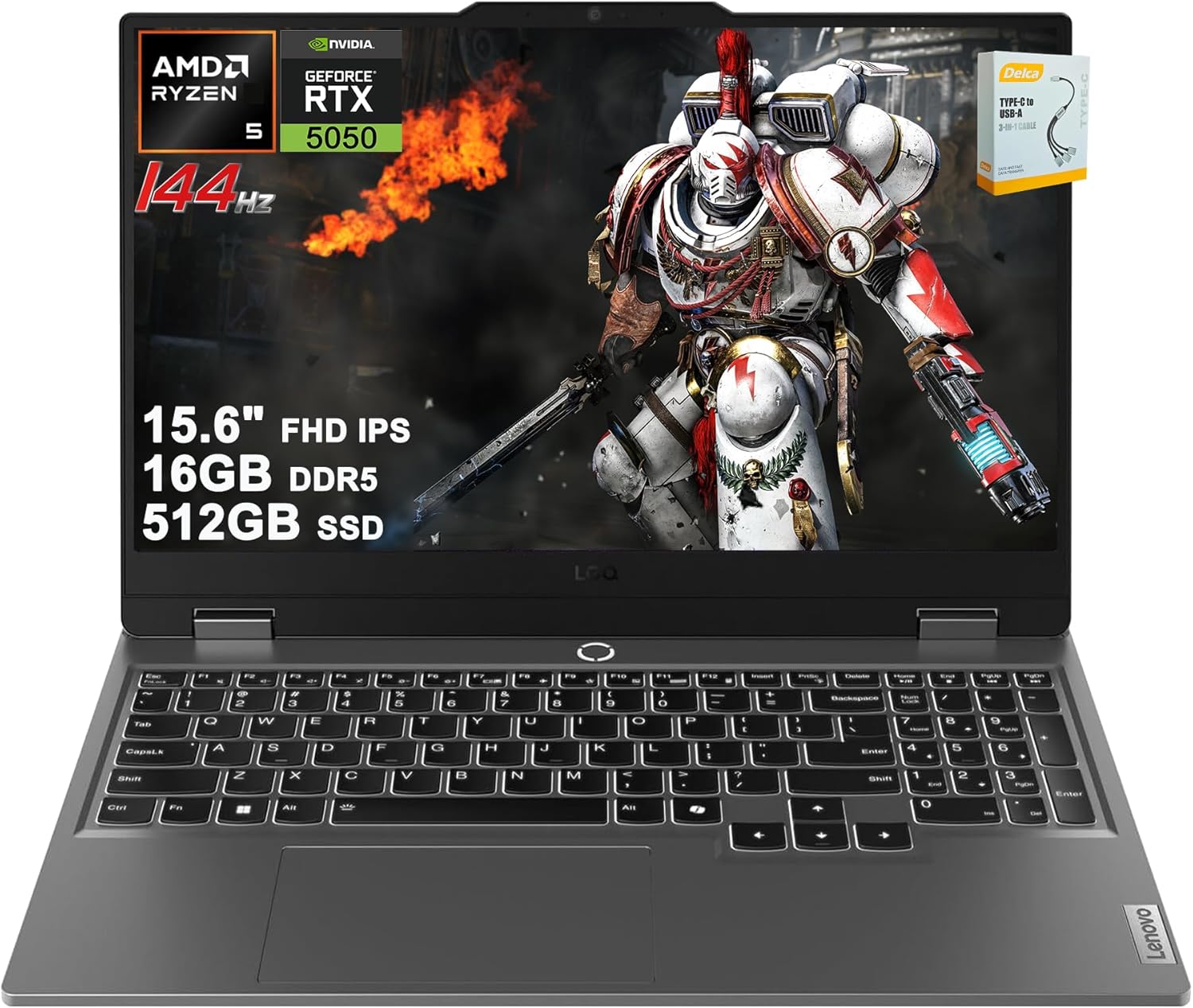 Lenovo LOQ Gaming AI Laptop | 15.6″ FHD IPS 144Hz (100% sRGB G-SYNC) | AMD 6-core Ryzen 5 220 | 16GB DDR5 512GB SSD | GeForce RTX 5050 440 AI Tops | Backlit 5MP Privacy Camera Win11 w/DLCA Accessory
