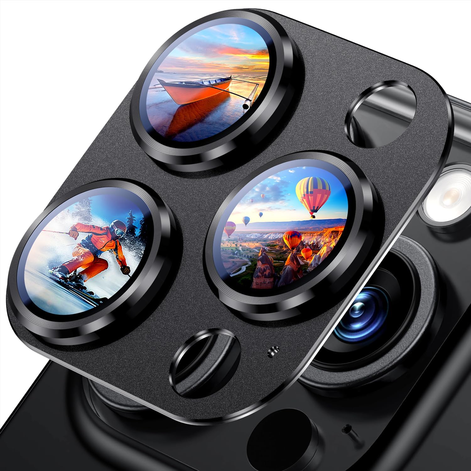 Uyiton Compatible with iPhone 16 Pro/iPhone 16 Pro Max Camera Lens Protector – [Not Easy to Break][Strong Adsorption][Case-Friendly] Metal Tempered Glass Rear Camera Screen Cover – Black Titanium
