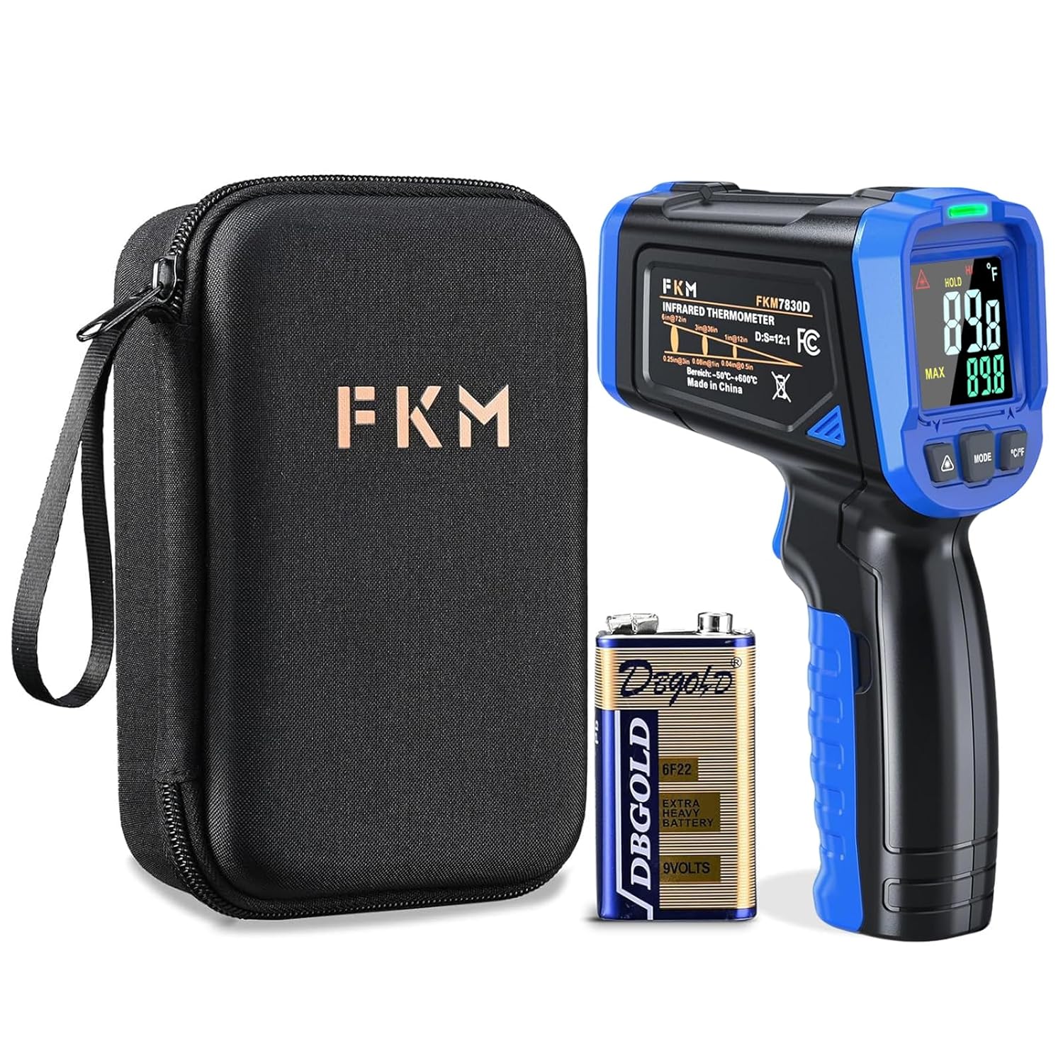 FKM Laser Thermometer Gun -58°F~1112°F(-50°C~600°C),Non Contact Infrared Thermometer Gun for Industrial,Engine,HVAC,Kitchen Cooking,Digital Temperature Gun Adjustable Emissivity,Not for Human