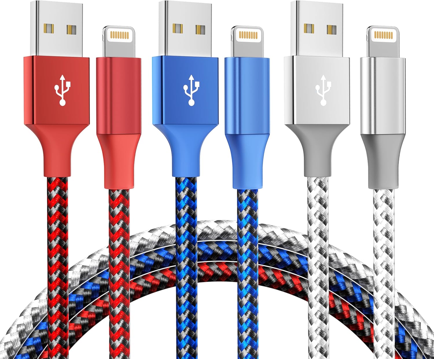 MenoSupp iPhone Charger 3Pack 10FT MFi Certified Nylon Braided Cord Fast Charging Lightning Cable Compatible with iPhone 14/13/12/11 Pro/11/XS MAX/XR and More