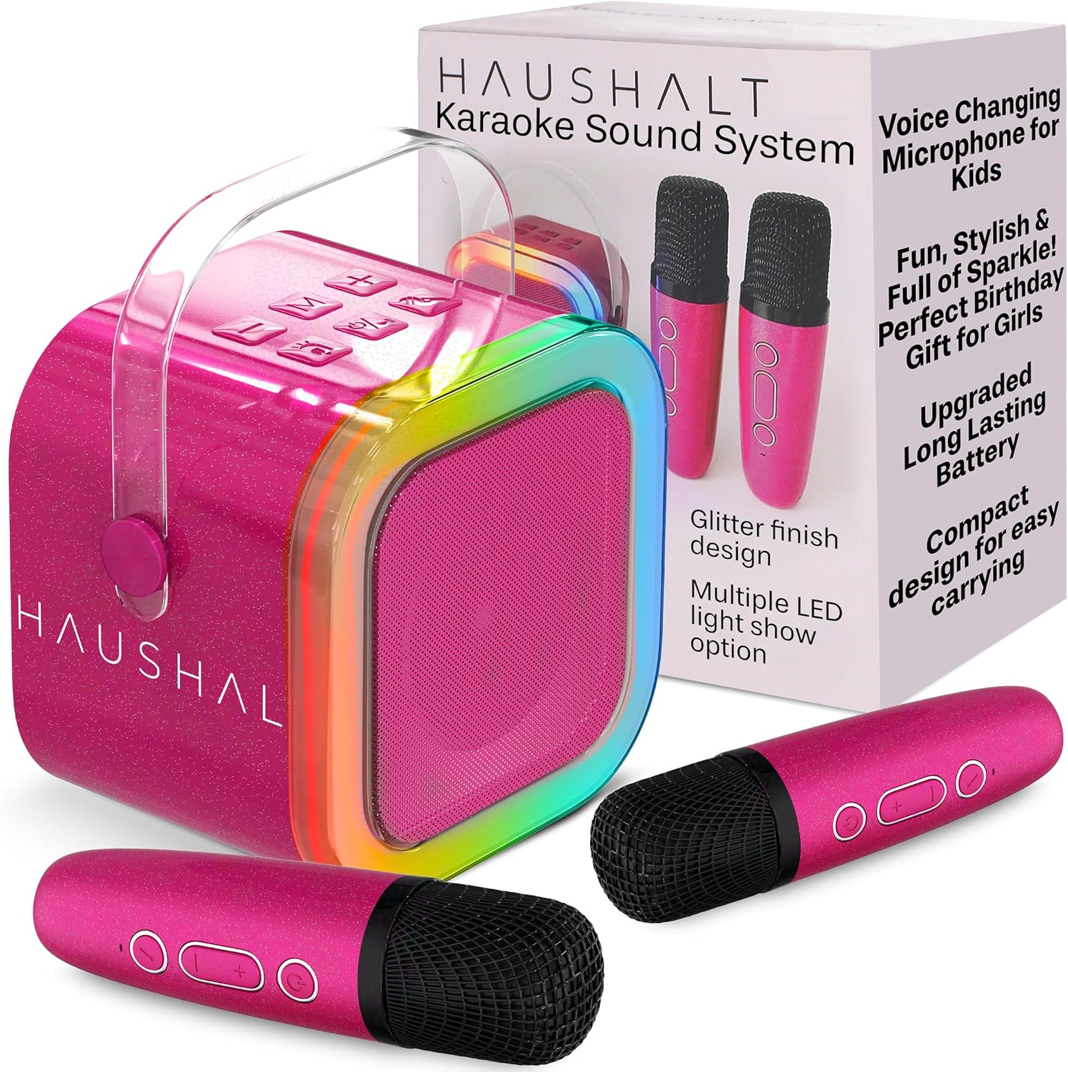 Mini Karaoke Machine for Kids Adults Teen with 2 Wireless Microphones, Gifts for Girl, Toys for Girls 6-8, Small Portable Bluetooth Speaker, Microphone, Car Singing Mic, Kareoke, Toddler Gift