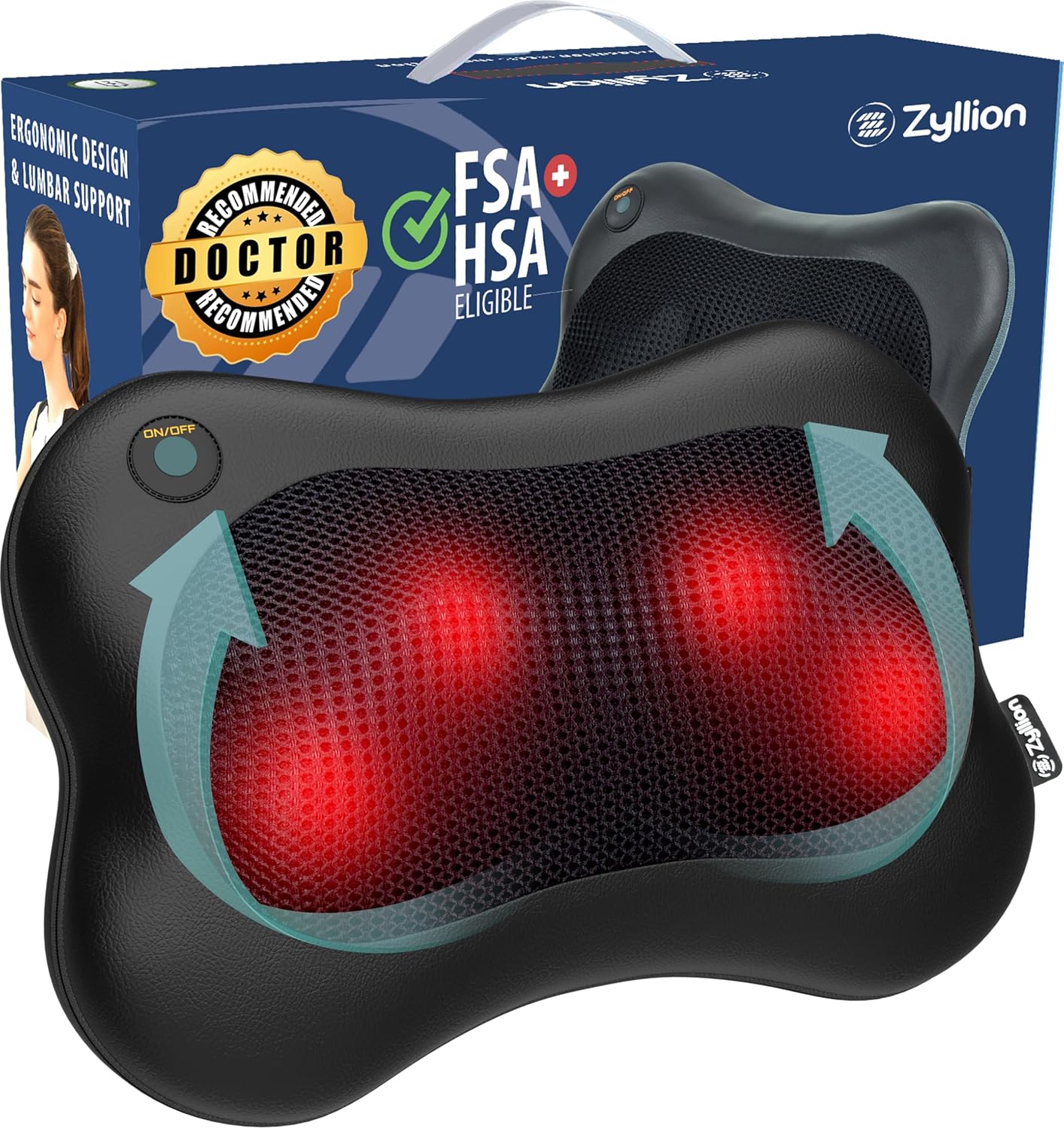 Zyllion Shiatsu Back and Neck Massager with Heat – Cordless Rechargeable 3D Electric Kneading Deep Tissue Massage Pillow for Muscle Pain Relief, Black, ZMA-13RB