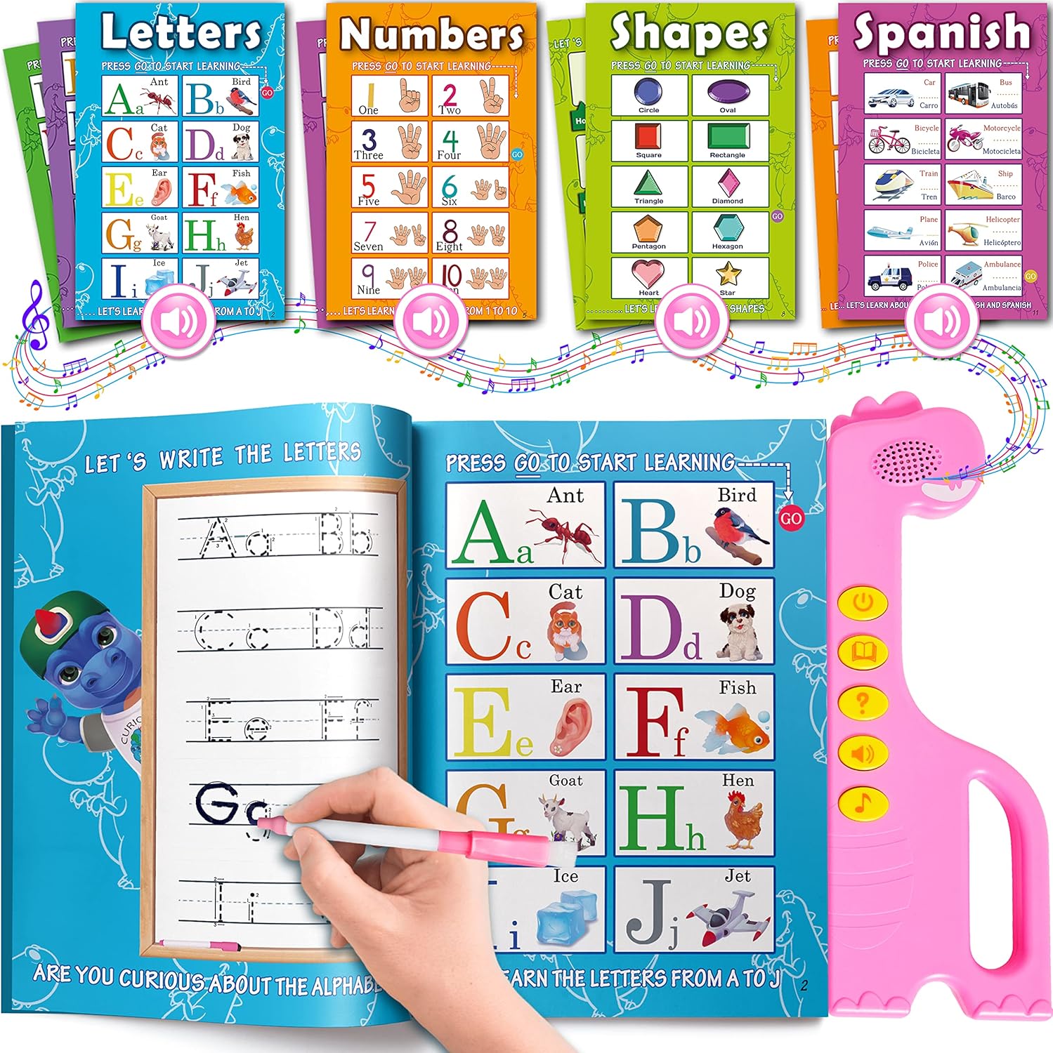 ABC Learning Sound Book for Toddlers 3–5 – Interactive Busy Book with English & Spanish, Alphabet, Counting, Music & Tracing Activities, Montessori Educational Toy, Holiday for Kids