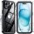 SPIDERCASE for iPhone 15 Case Waterproof, Built-in Lens & Screen Protector, Full Heavy Duty Protection, 12FT Military Shockproof, Dustproof Phone Case,Black